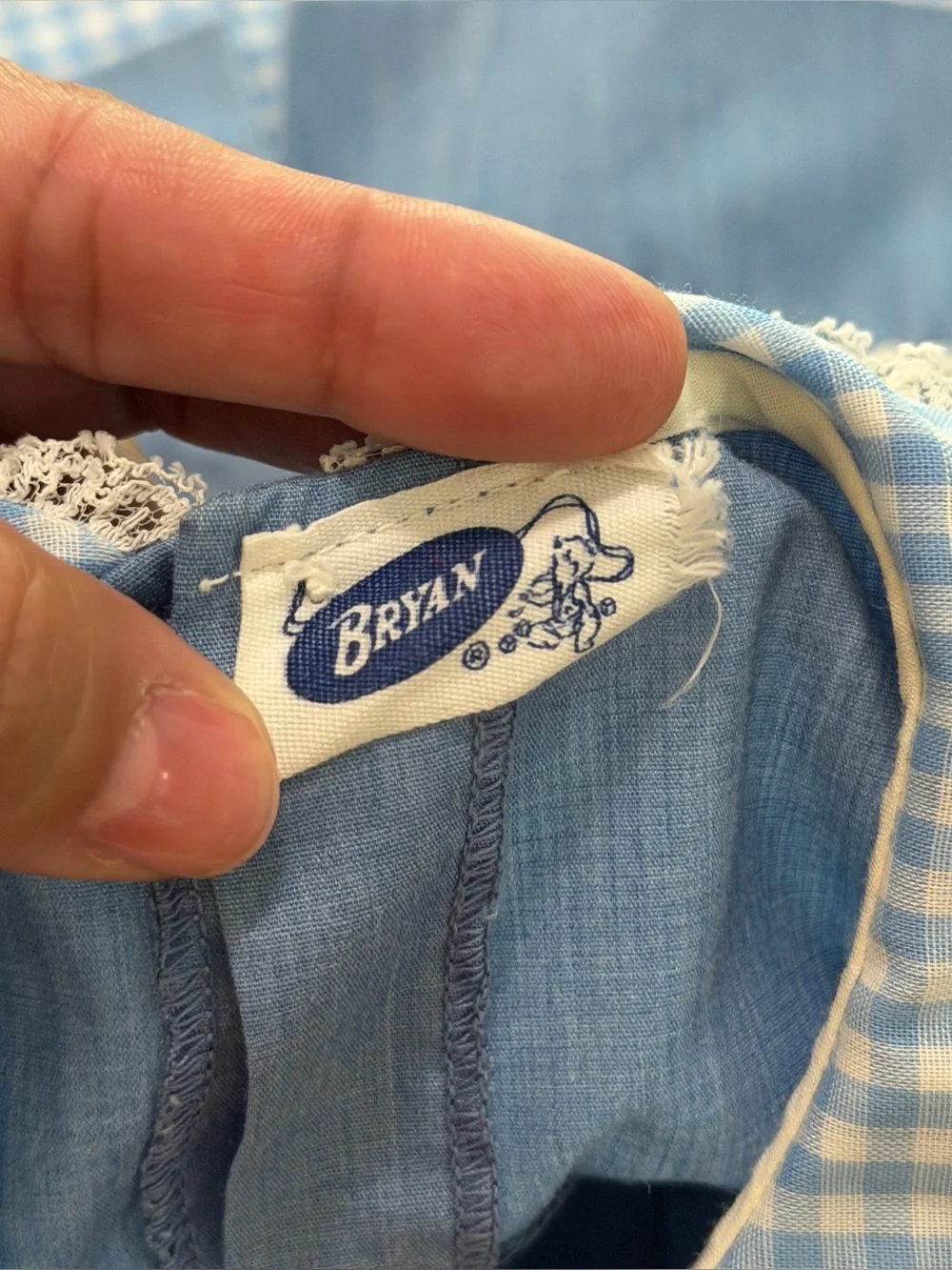 Vintage Bryan 18 MONTHS Blue Gingham Lace Trim Dress
